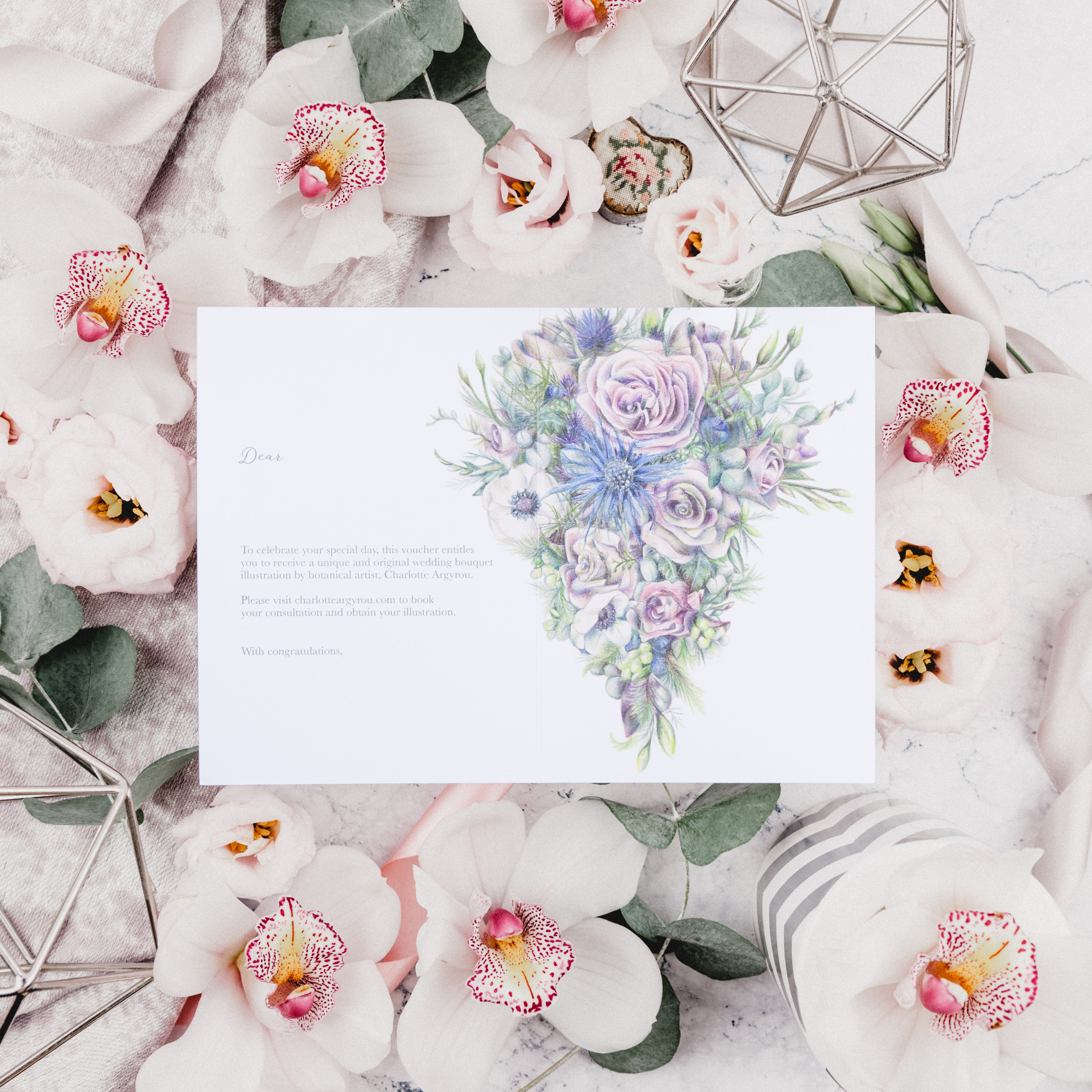 Wedding Bouquet Illustration Service gift voucher by botanical artist Charlotte Argyrou 