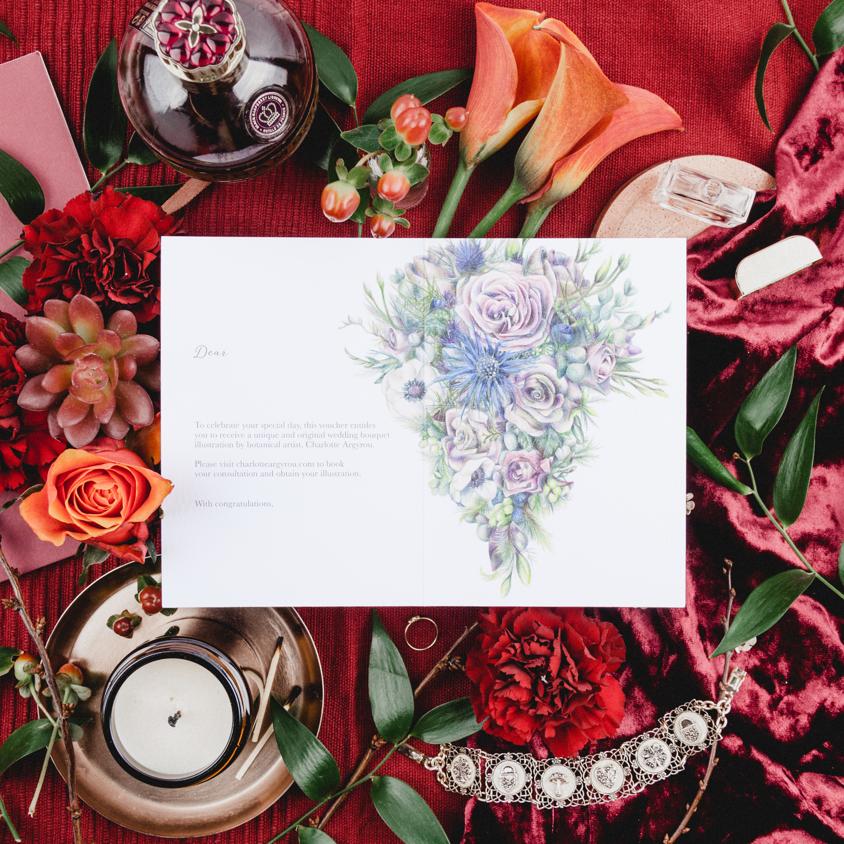Wedding Bouquet Illustration Service gift voucher by botanical artist Charlotte Argyrou 