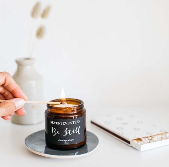 hygge rituals Be Still candle by Seven Seventeen on botanical artist Charlotte Argyoru's blog