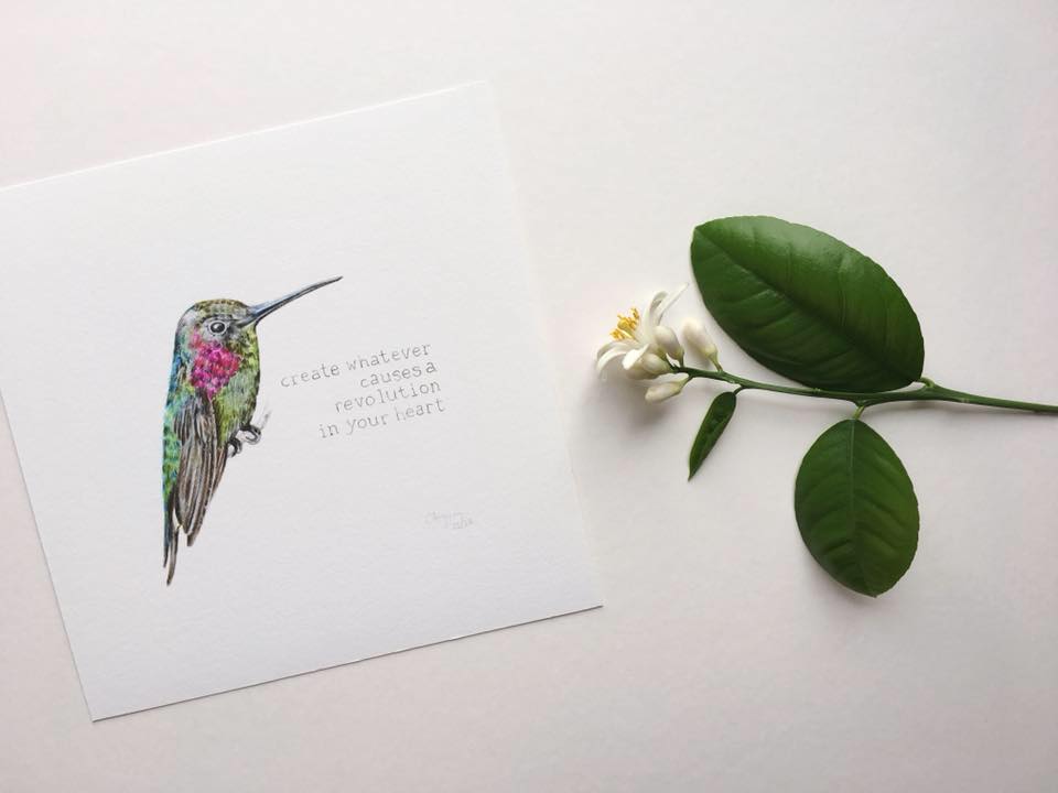 Illustration by botanical artist Charlotte Argyrou. Elizabeth Gilbert quote. 