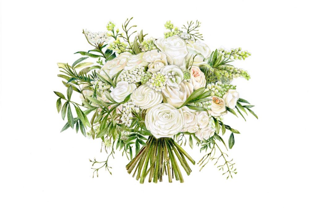 Wedding Bouquet Illustration Service by botanical illustrator Charlotte Argyrou anniversary gift wedding gift